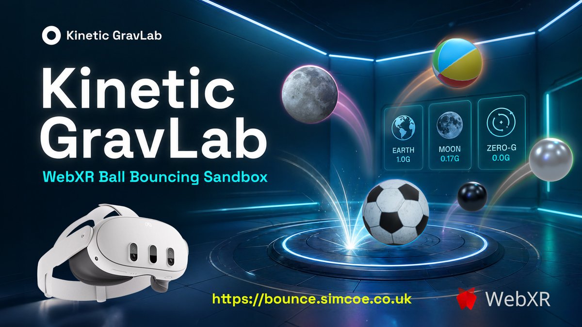 simcoemedia's tweet image. Visit bounce.simcoe.co.uk to bounce some balls in a #WebXR #VR and desktop PC experience to remember. Football, metal, beach balls and moons in Earth, Moon and #ZeroGravity. 

For #Meta #Quest3 instructions: bounce.simcoe.co.uk/instructions. 

#codexgame #vrgame #MetaQuest3 #sandbox