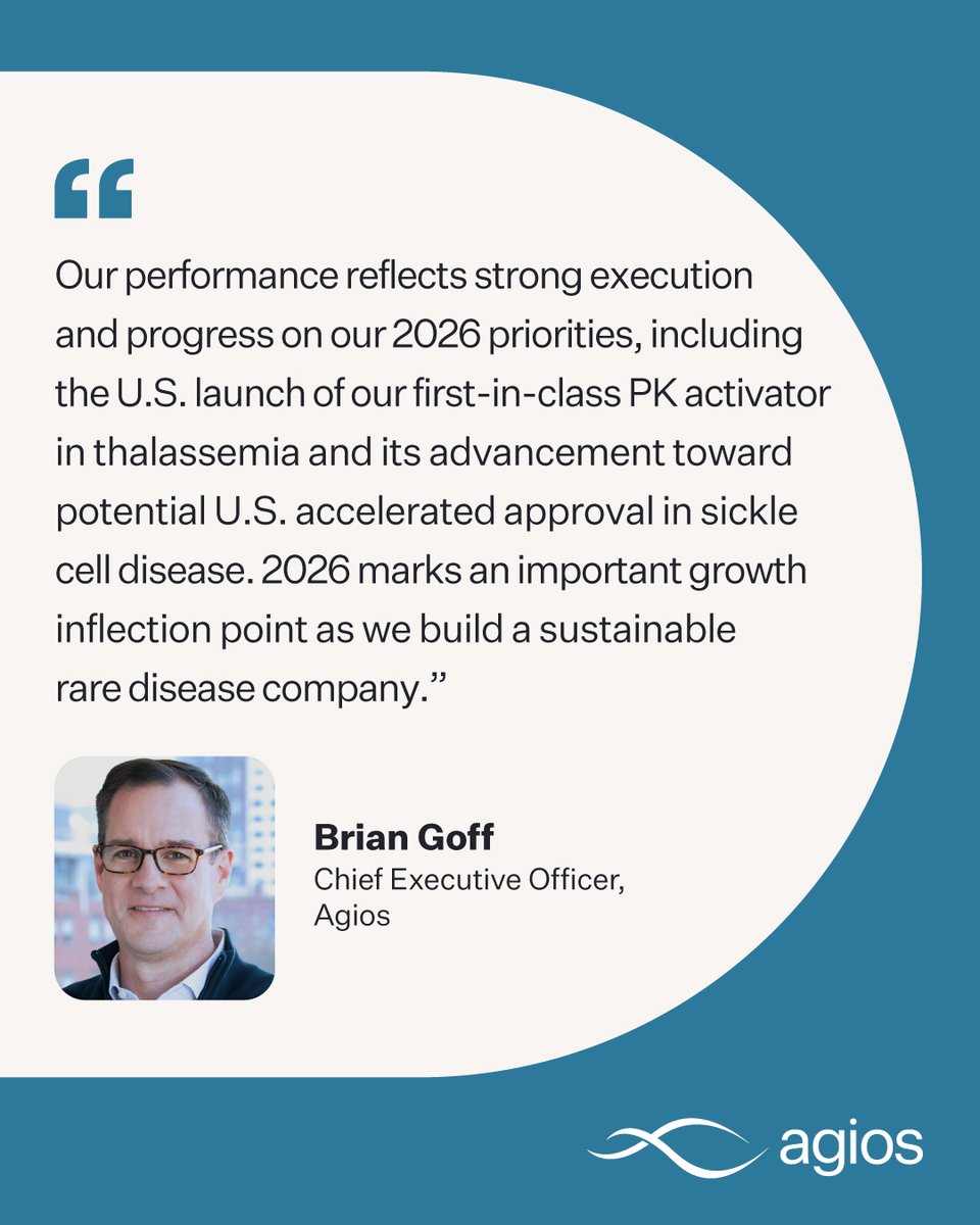 AgiosPharma's tweet photo. #AgiosNews: Today we reported our first quarter 2026 financial results, along with recent business highlights. Read the press release and tune into the webcast this morning at 8:00 a.m. ET: https://t.co/yMQqVLc6ZX https://t.co/s7Y2aXaZt5