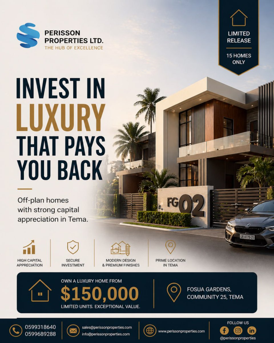 perissonpropt's tweet image. A home you can enjoy now, and still feel confident about years from today.

#PerissonProperties
#LuxuryLivingGhana
#OffGridLiving