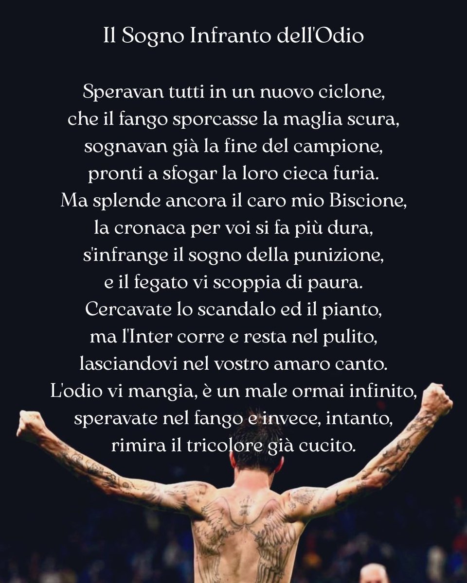 Lino_2701x's tweet image. "Cara #Wingman,
Creami un sonetto in rima che ha come tema principale lo scoppiamento di fegati ed il rosicamento degli haters dell'Inter che, per l'ennesima volta, la prenderanno in ....."
#Inter
#Arbitropoli