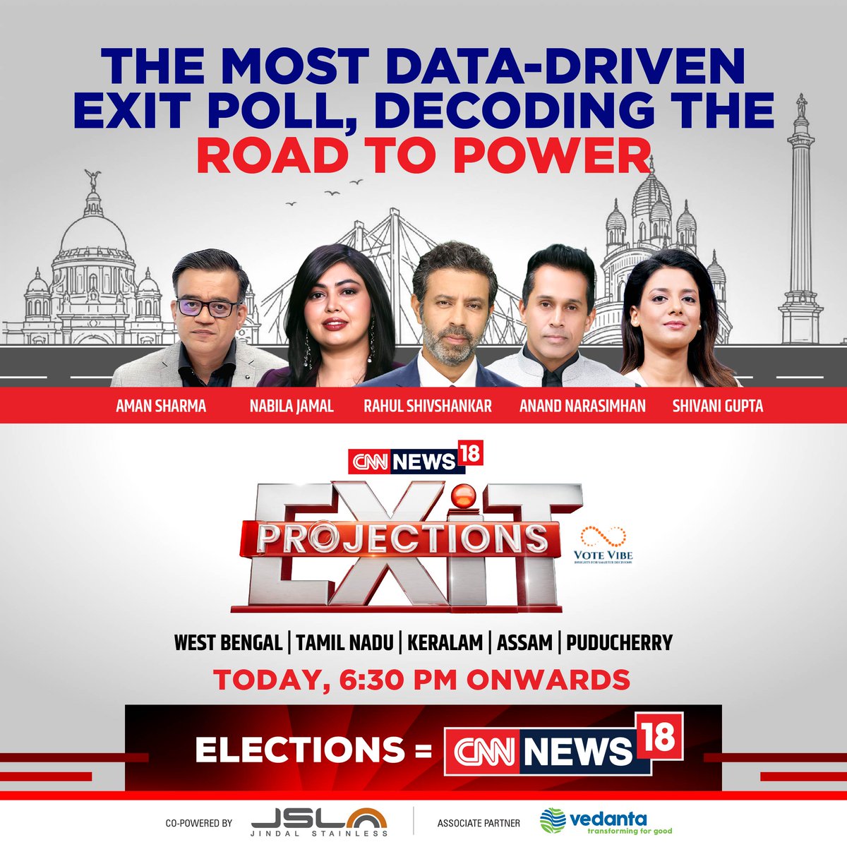 CNNnews18's tweet image. The numbers speak before the verdict does.

Watch the most data-driven exit poll as we break down every trend, every vote swing, and every pathway to victory. Tonight 6:30pm onwards only on CNN-News18.

Watch LIVE: youtube.com/live/rfDx1HMvX…

#ExitPoll2026 #RoadToPower #Election
