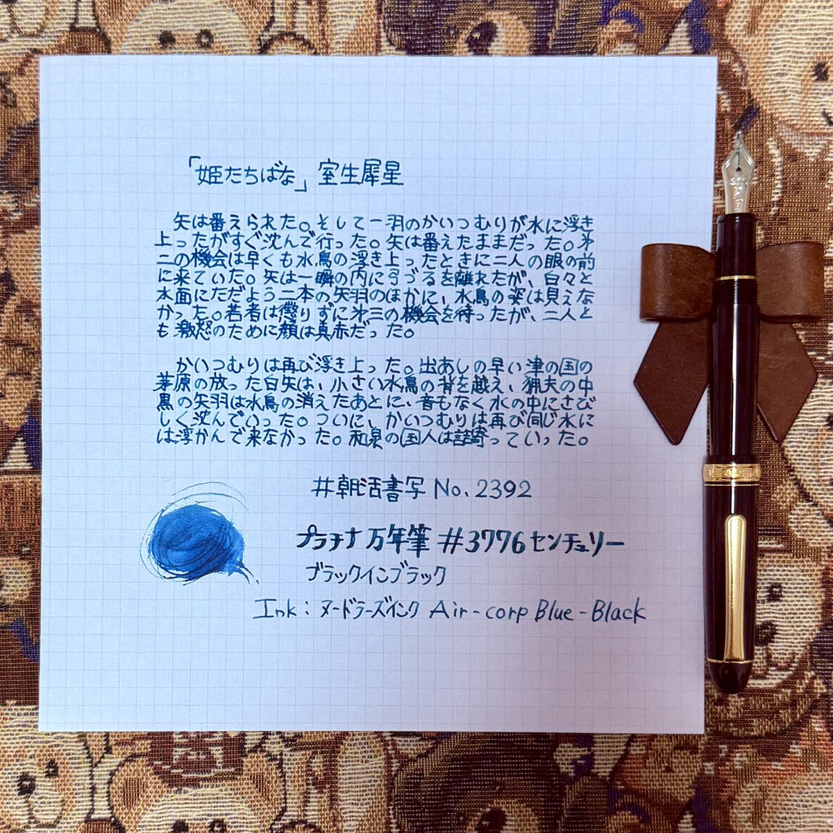 『姫たちばな』室生犀星
#朝活書写 No.2392
#朝活書写_2392
2026.04.29

✒️プラチナ万年筆 #3776センチュリー
      ブラックインブラック
🔏ヌードラーズインク
     Air-corp Blue-Black

#プラチナ万年筆
#ヌードラーズインク