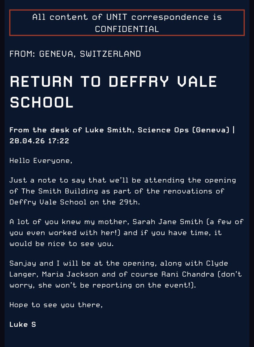 WhovianLife's tweet image. A new UNIT Message from Luke Smith! 💫💙 #DoctorWho