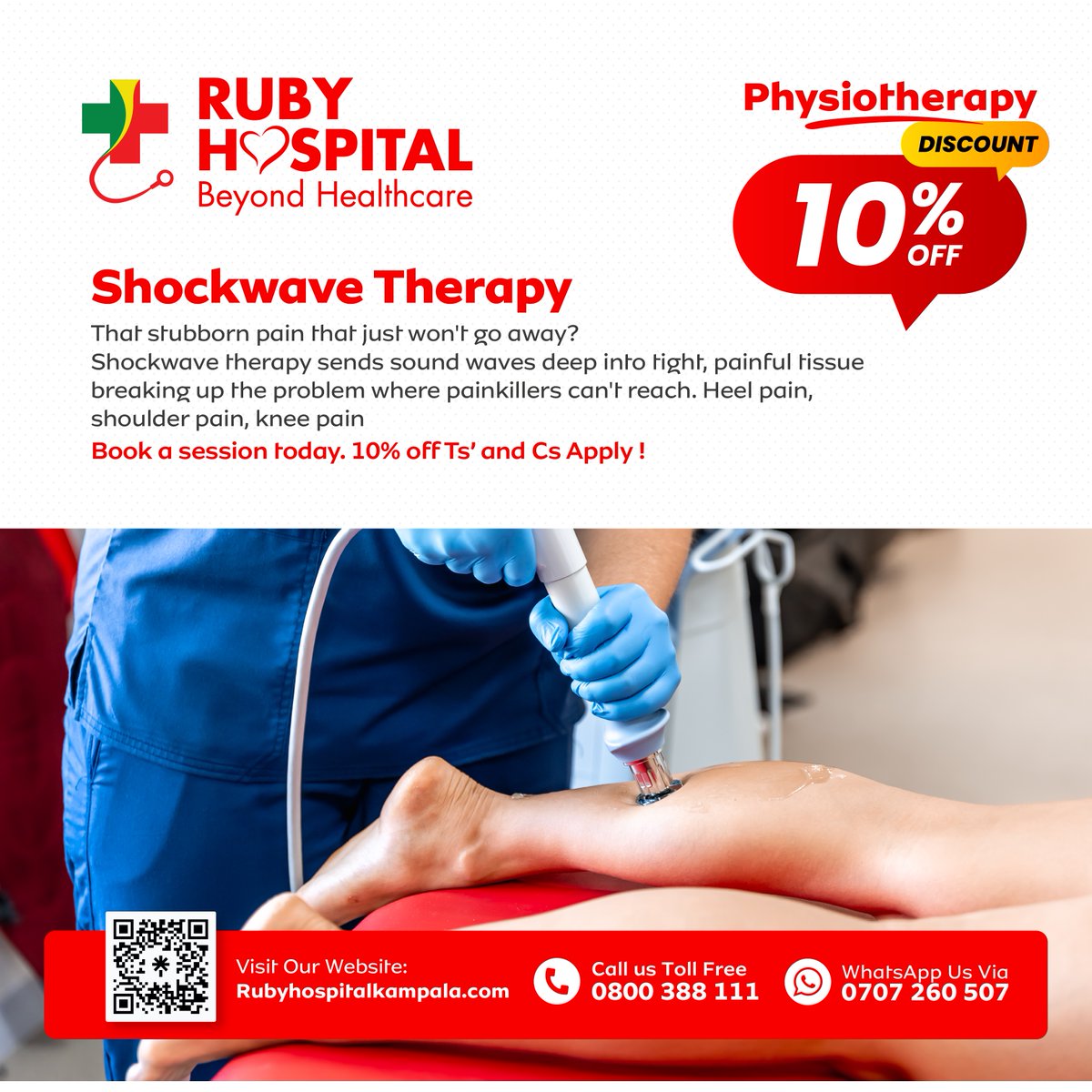 RubyhospitalUg's tweet image. Heel pain, shoulder pain, knee pain we treat it all. Book now and get 10% off!  T&amp;amp;Cs Apply | Rubyhospitalkampala.com | 📞 0800 388 111 | 💬 0707 260 507 #ShockwaveTherapy #PainRelief #Physiotherapy #RubyHospital #BeyondHealthcare