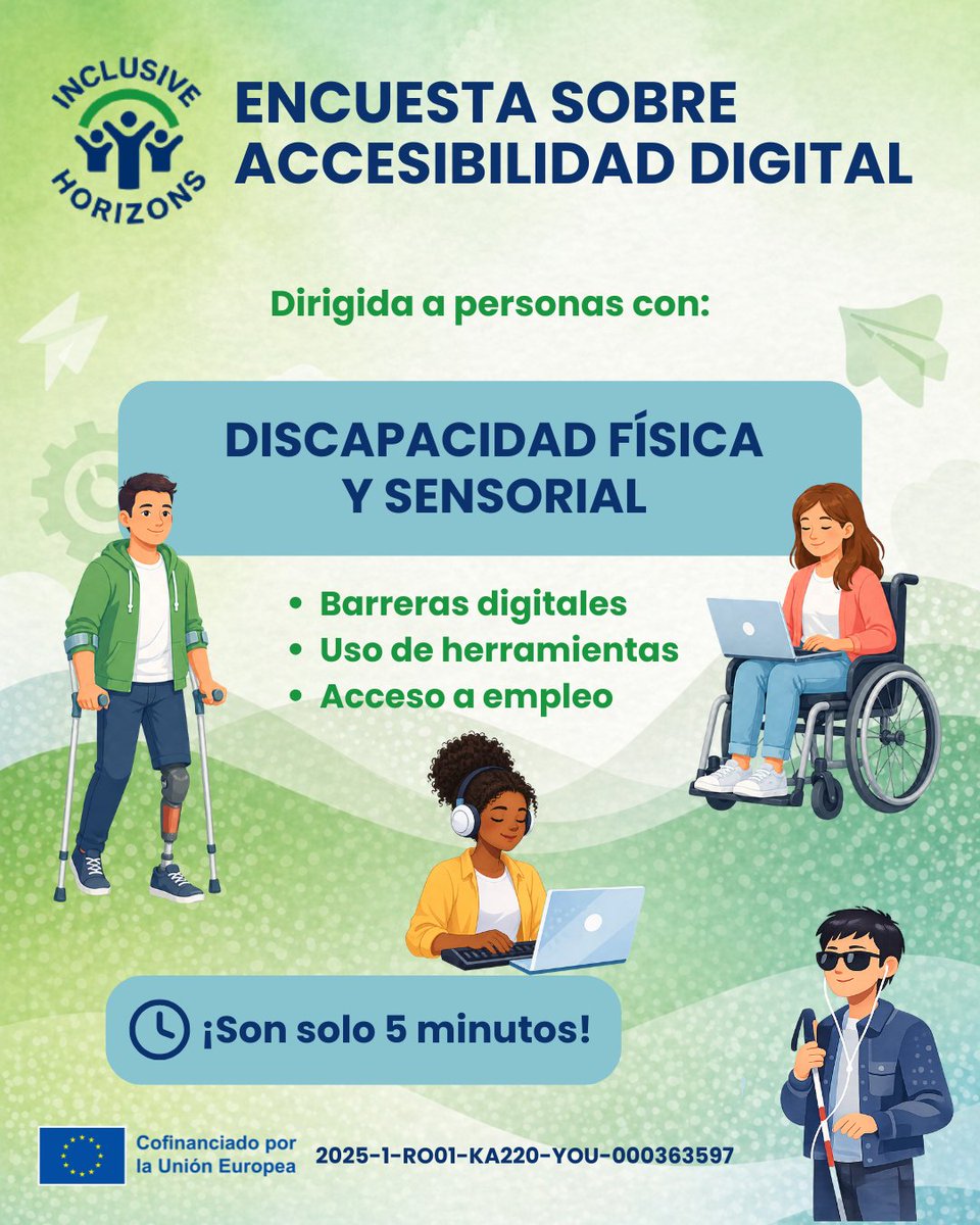 doceteomnes's tweet image. 𝗛𝗲𝗺𝗼𝘀 𝗮𝗺𝗽𝗹𝗶𝗮𝗱𝗼 𝗻𝘂𝗲𝘀𝘁𝗿𝗮 𝗲𝗻𝗰𝘂𝗲𝘀𝘁𝗮 𝗽𝗮𝗿𝗮 𝗿𝗲𝗰𝗼𝗴𝗲𝗿 𝘁𝗮𝗺𝗯𝗶𝗲́𝗻 𝗲𝘅𝗽𝗲𝗿𝗶𝗲𝗻𝗰𝗶𝗮𝘀 𝗱𝗲 𝗽𝗲𝗿𝘀𝗼𝗻𝗮𝘀 𝗰𝗼𝗻 𝗱𝗶𝘀𝗰𝗮𝗽𝗮𝗰𝗶𝗱𝗮𝗱 𝘀𝗲𝗻𝘀𝗼𝗿𝗶𝗮𝗹 𝘆/𝗼 𝗳𝗶́𝘀𝗶𝗰𝗮.

👉 forms.gle/GMoDnnhiShcGNc…

#ErasmusPlus