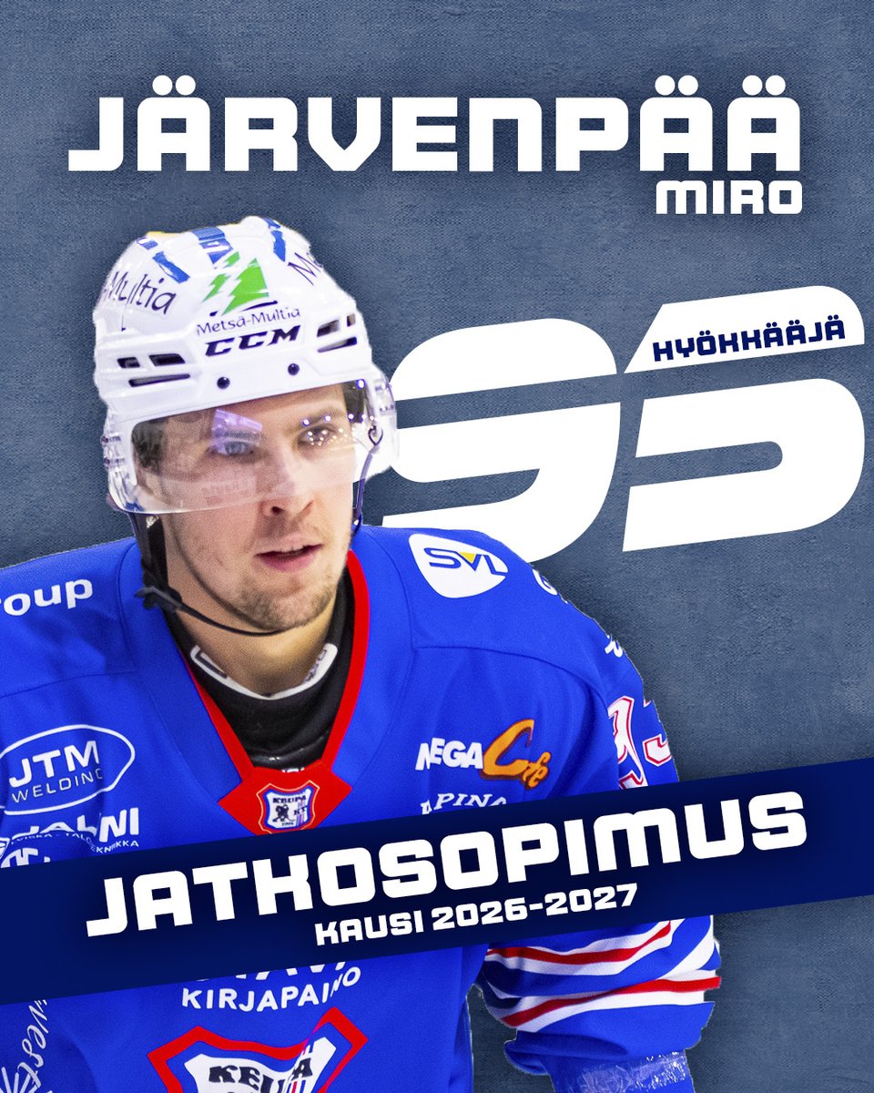 KeupaHT's tweet photo. Miro Järvenpää jatkaa Keuruulla! 🔥

KeuPa HT on tehnyt vuoden mittaisen jatkosopimuksen hyökkääjä Miro Järvenpään, 22, kanssa. Kaudella 2025–2026 Miro pelasi KeuPa HT:n riveissä 37 ottelua tehoin 11+14.

Nähdään syksyllä, Miro!

#KeuPaHT #Ihmistenjoukkue #Mestis #munkeuruu https://t.co/FRF4Qxk9xc
