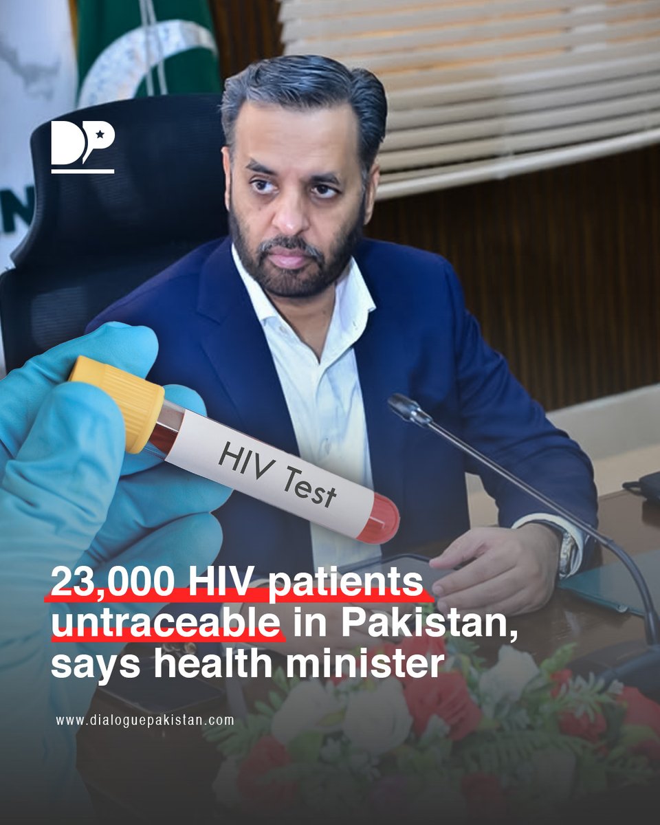 DialoguePak's tweet image. Pakistan is facing a gap in HIV treatment, with around 23,000 registered patients currently untraceable and not receiving care, Health Minister Mustafa Kamal said on Tuesday.

dialoguepakistan.com/en/health/23-0…

#DiaoguePakistan #HIV #Patients #Untraceable #Pakistan #HealthMinister