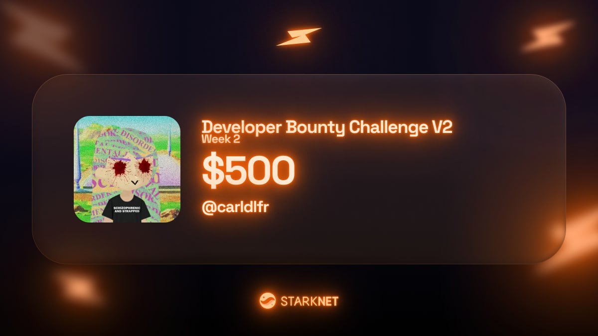 Winner Winner Chicken Dinner!

Step by step <a href="/GuessmyNft/">GuessMyNFT</a> is strengthening it's pillars.

First: Game Jam VIII winner.
Now: Starkzap.

From ZERO to top notch privacy protocol embedded in a Dojo World game.
Competitive mode is days away from launching.

Thank you to the chads that