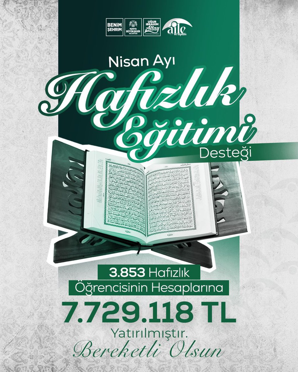 u_ibrahim_altay's tweet image. Nisan ayı hafızlık eğitimi desteği kapsamında 3.853 öğrencimizin hesabına toplam 7 milyon 729 bin 118 lira yatırdık.

İlim yolunda emek veren tüm öğrencilerimize hayırlı ve bereketli olsun.