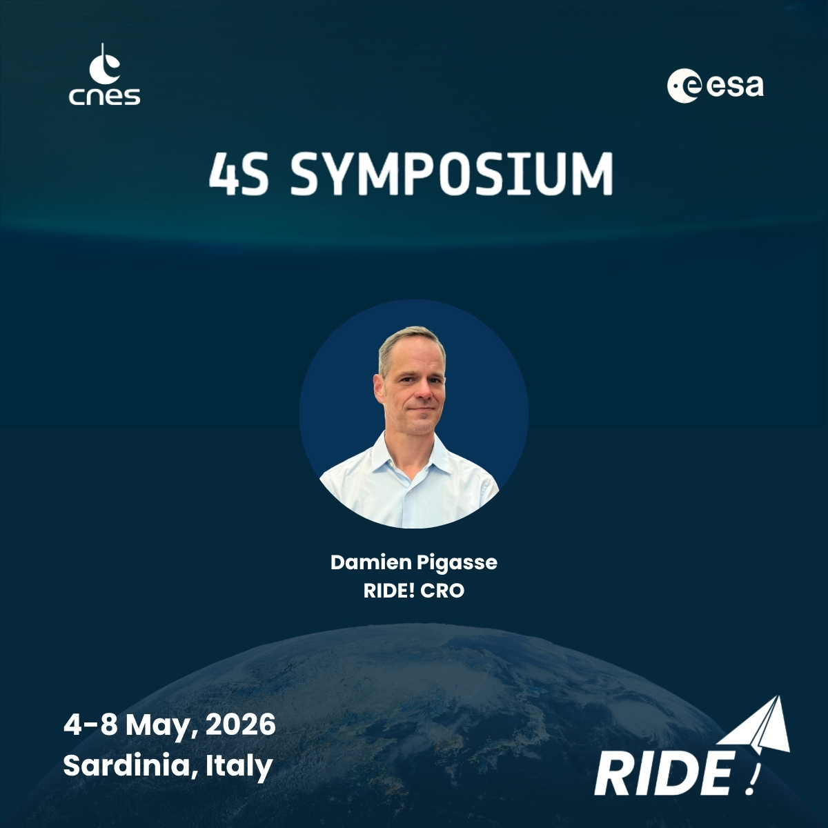 RIDEspace1's tweet photo. We’re heading to Sardinia 🇮🇹 for the 4S Symposium (@esa &amp; @CNES) on May 4–8!

Our CRO Damien Pigasse will join the Space Transportation roundtable on May 5 at 17:05, alongside key players shaping Europe’s launch &amp; in-space logistics future.

See you there! 🚀

#THEAccesstoSpace https://t.co/fEsuZFkkI9