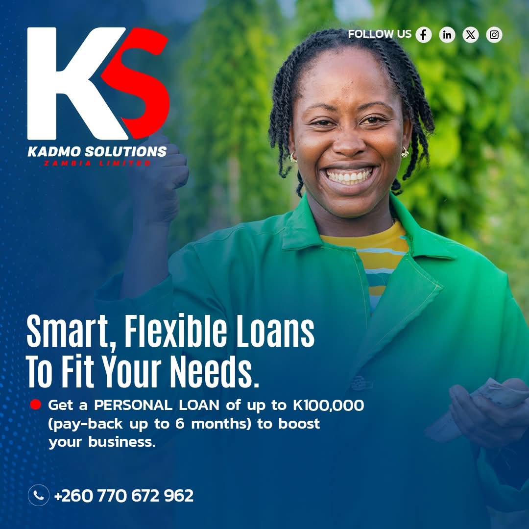KadmoSolutions's tweet photo. Running a business takes effort. We offer urgent financial assistance at a highly competitive rate of up to K100,000. Get a Personal Loan today and boost your business. APPLY ONLINE by visiting: https://t.co/felzzsaww8 or contacting our sales team on 974226577

#KadmoSolutions https://t.co/PerQSvl2qS