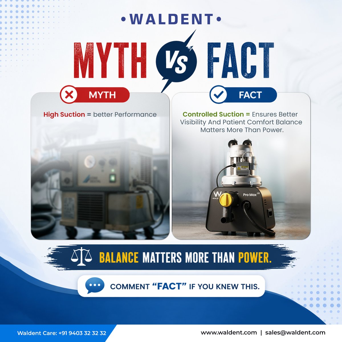 Waldent_'s tweet image. More suction doesn’t always mean better performance. The real key? Control.

✔ Better visibility during procedures
✔ Improved patient comfort
✔ Efficient workflow.

Comment “FACT” if you knew this 👇

#Waldent #Dentistry #DentalPractice #DentalTips #MythVsFact
