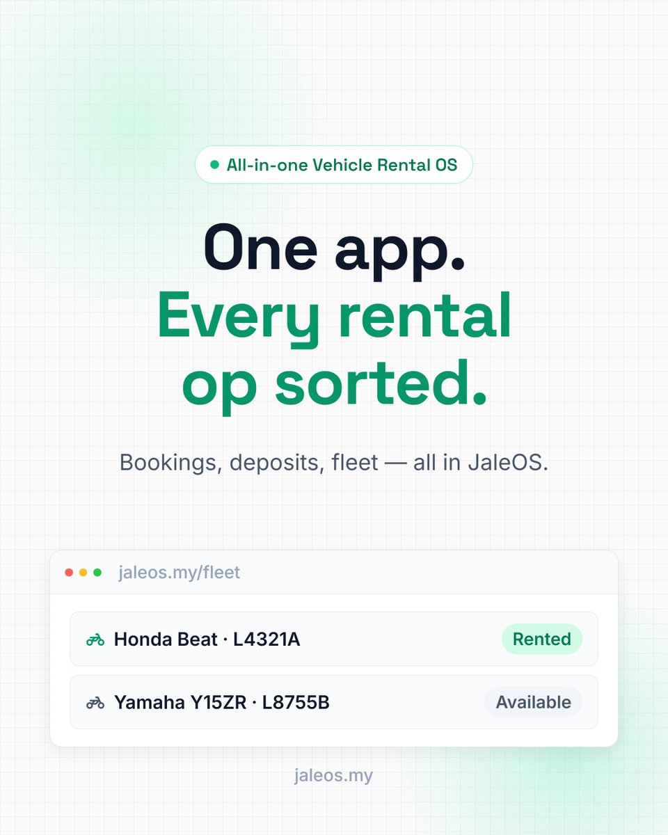 Adam_Ery_'s tweet photo. If your in a Rental Tourism SMEs in Malaysia and your fleet is growing DM me. I'll run the demo . Then 60 days, no card, no lock-in.

Check it out : https://t.co/WzRHYRDadd https://t.co/WbrWnJzKMT