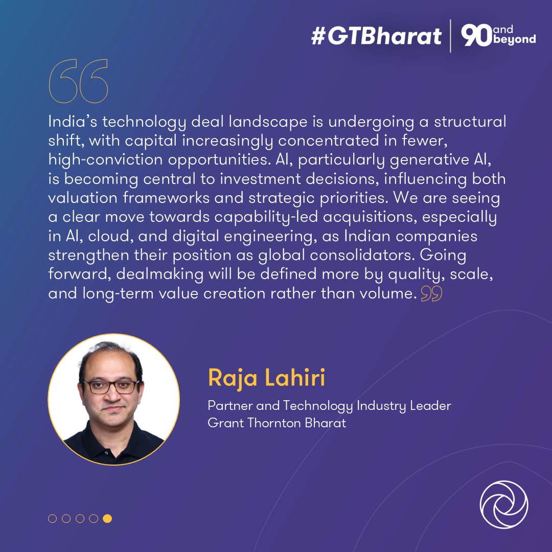 GrantThorntonIN's tweet image. Our 'Q1 2026 Technology Dealtracker' shows fewer but higher‑value tech deals, driven by AI‑led M&amp;amp;A and concentrated capital deployment as investors prioritise long‑term capability and conviction over volume.

Visit: brnw.ch/21x22ct

#Dealtracker #Technology #AI #Deals