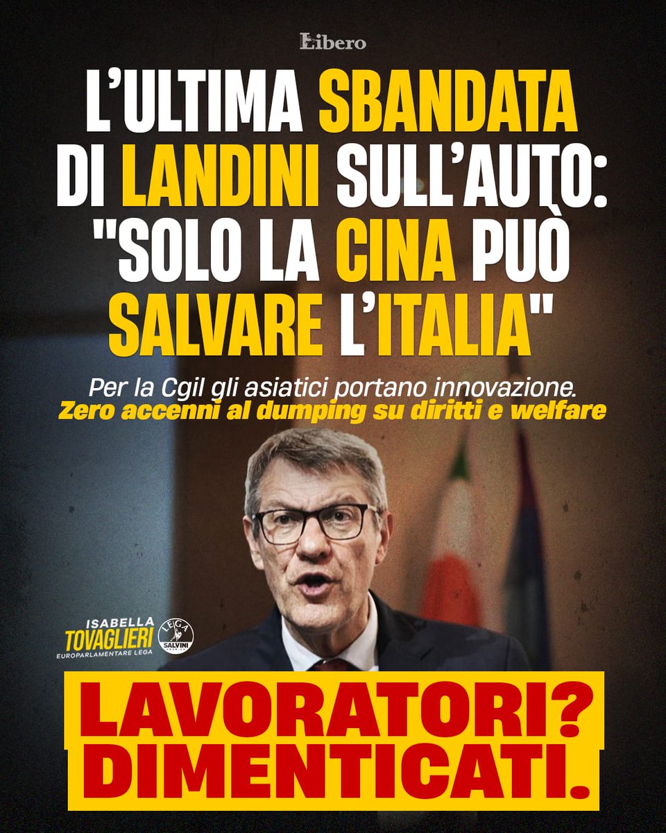 Landini cala la maschera e dimostra il suo completo disinteresse per le sorti dei lavoratori e delle imprese italiane.

Il capo della CGIL ha ormai accantonato la difesa dei lavoratori. Se fosse davvero dalla loro parte, farebbe tutto il possibile per evitare che la Cina si