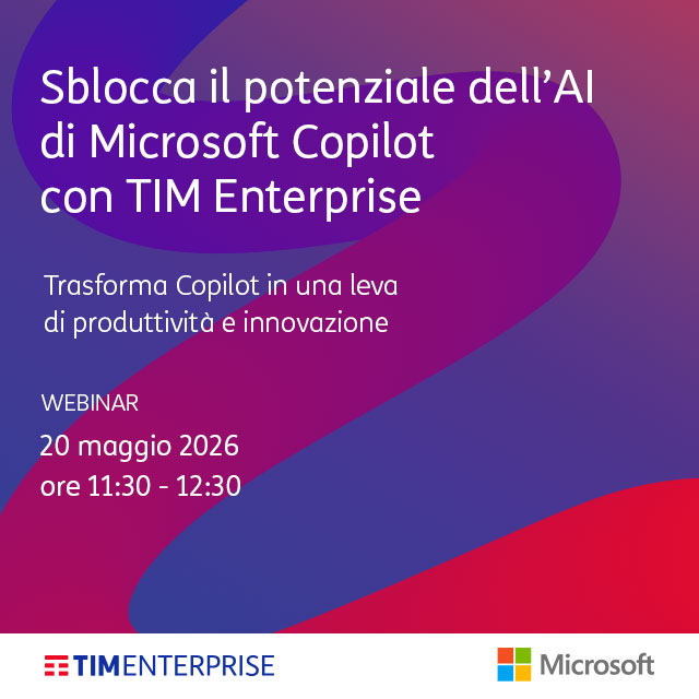 TIM_Enterprise's tweet image. Scopri come fare evolvere l’utilizzo di Microsoft Copilot nella tua organizzazione nel webinar di #TIMEnterprise in collaborazione con #Microsoft.

🔍 Un confronto concreto su strategie di adozione, use case in ambito private e l’esperienza del Comune di Senigallia.