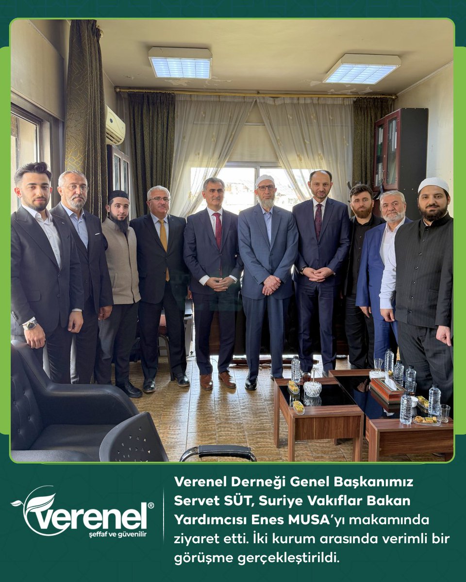 vereneldernegi's tweet image. Verenel Derneği Genel Başkanımız Sayın Servet SÜT, Suriye Vakıflar Bakan Yardımcısı Sayın Enes MUSA’yı makamında ziyaret etti.

Ev sahipliği ve nazik kabulleri için Sayın Bakan Yardımcısına teşekkür ederiz.

#VerenelDerneği #Hizmet #Suriye #Dayanışma #İyilikSınırTanımaz