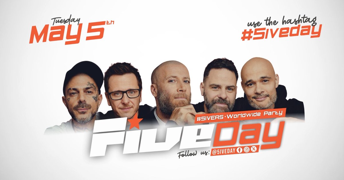 5iveday's tweet photo. 📢 #5ivers 🇹 🇴 🇲 🇴 🇷 🇷 🇴 🇼 ! 📢 @itsfiveofficial

𝐅𝐫𝐨𝐦 🕓 𝟒𝐏𝐌 - 𝟗𝐏𝐌 🕘 𝐔𝐊 𝐓𝐢𝐦𝐞𝐬
🥳 Join Us As We Celebrate Our MASSIVE #𝟓𝒊𝒗𝒆𝑫𝒂𝒚 Online Party Trend! 🥳

𝔽𝔹 𝕌𝕤𝕖𝕣𝕤 Event: https://t.co/n9yzDr4FXk
Ϯωίττєⲅ: Follow @5iveDay

#5ive #Five
#5iverSary https://t.co/XRR0nmUhIc