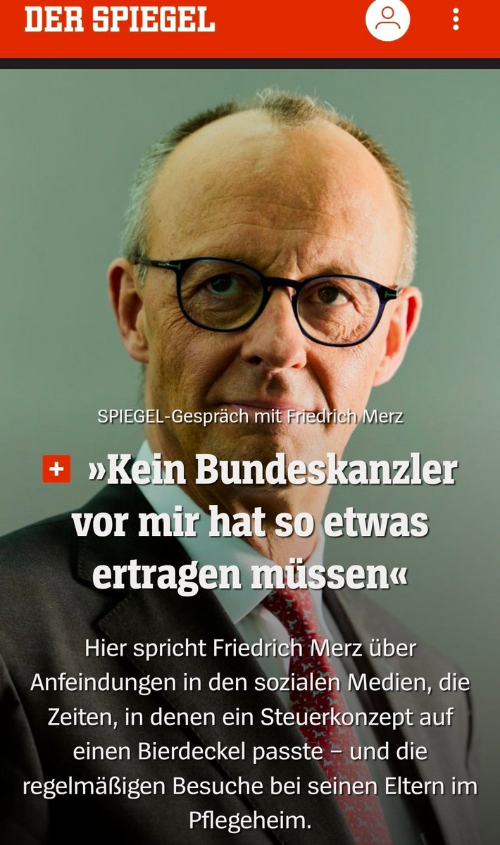 1. Man geht nicht zum Relotius-Spiegel. Kohl wusste das noch.
2. Schwäche als Regierungschef zu zeigen und zu jammern, ist einfach peinlich.
3. Was ist aus dem Bierdeckel geworden?

Und vor allem: Warum sind Ihre Eltern im Pflegeheim? <a href="/bundeskanzler/">Bundeskanzler Friedrich Merz</a> 
Sie könnten es sich doch