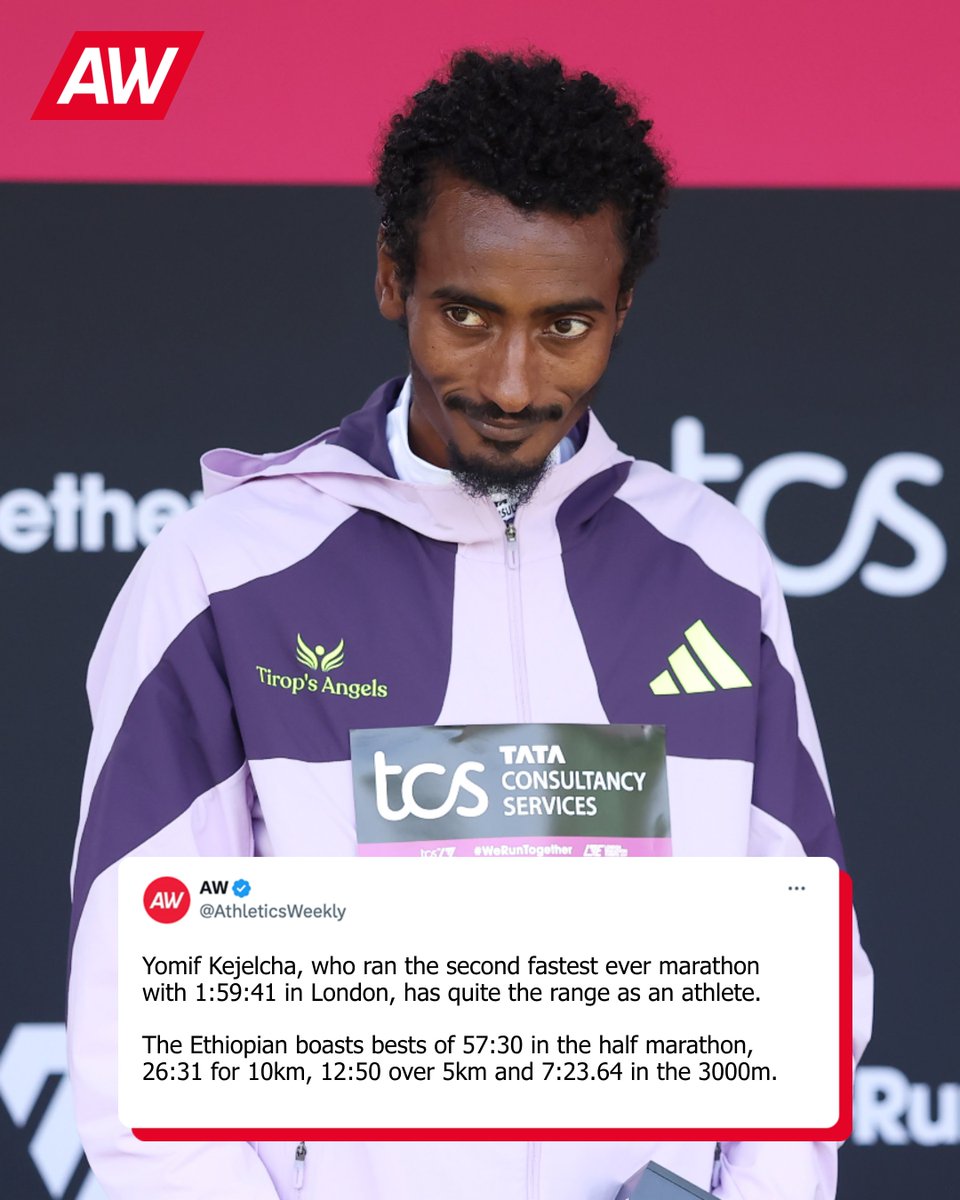 Just look at this range from Yomif Kejelcha 🤯

The Ethiopian, who ran the second fastest ever marathon with 1:59:41 in London, is high up on the all-time list in many different distances. 

Kejelcha boasts bests of 57:30 in the half marathon, 26:31 for 10km, 12:50 over 5km and