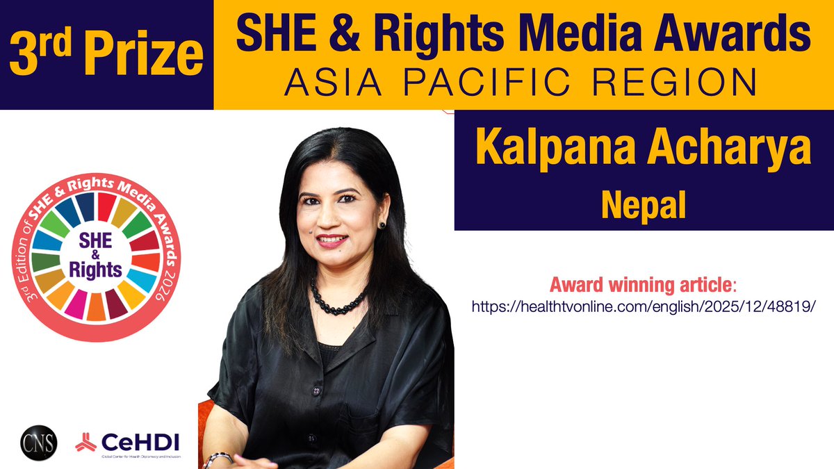 bobbyramakant's tweet image. Congratulations @KalpanaAcharya1 for 3rd Prize in Asia Pacific region ⭐️SHE &amp;amp; Rights Media Awards Ceremony 2026 ⭐️ @WomenDeliver Conference 2026, Narrm (Melbourne), Australia

Watch the recording &amp;amp; all awardees👇
citizen-news.org/2026/04/she-ri…

#GenderEquality #RightToHealth #Nepal