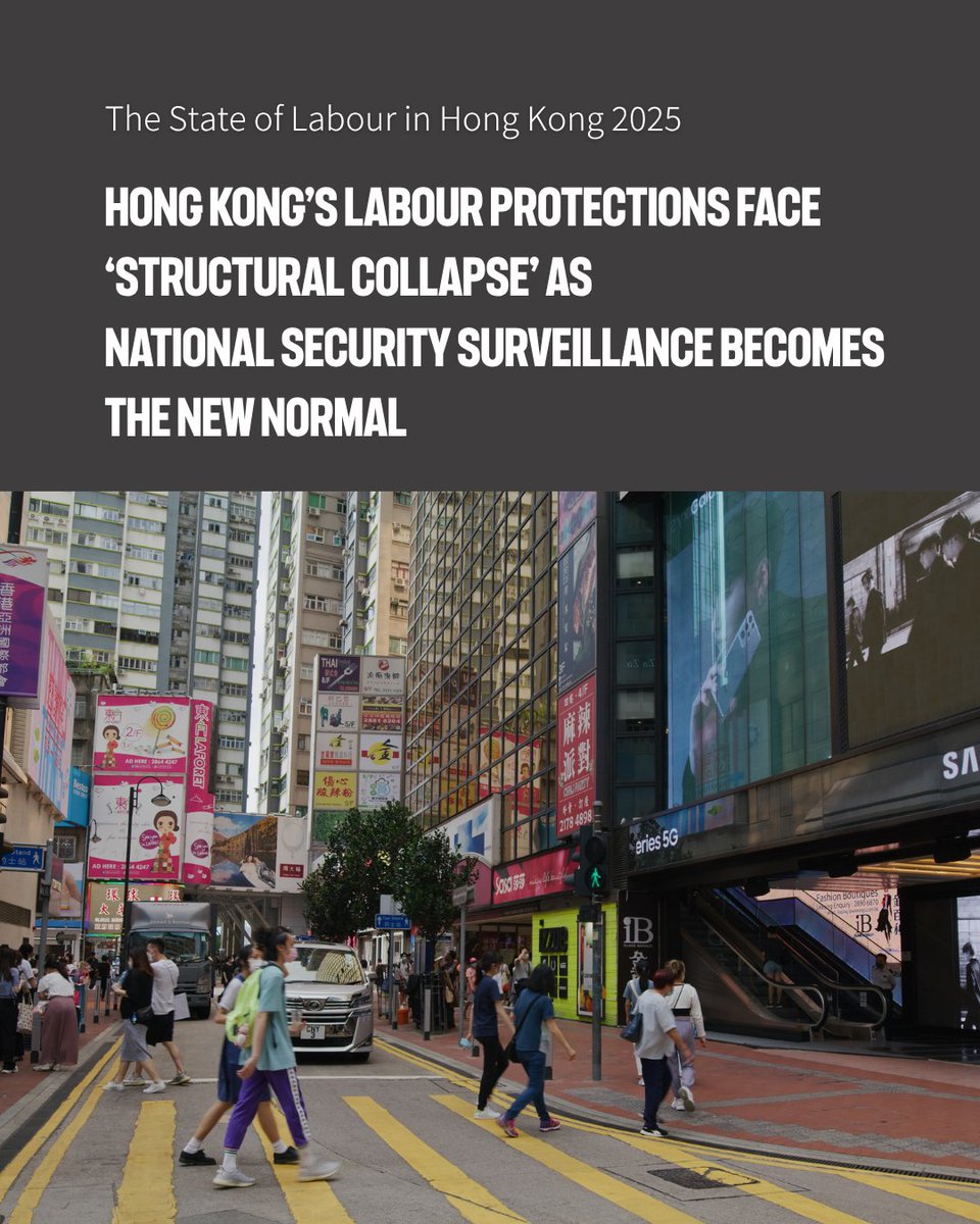 HKLabourRights's tweet image. 🚩 On the eve of #MayDay 2026, #HongKong’s Labour Movement: The 2025 Collapse. 

New HKLRM data reveals a "structural collapse" of workers' rights. 
📉 160,000 union members lost  
🛡️ National Security used as "administrative warfare" 
🏗️ 120,000 imported workers stripping local