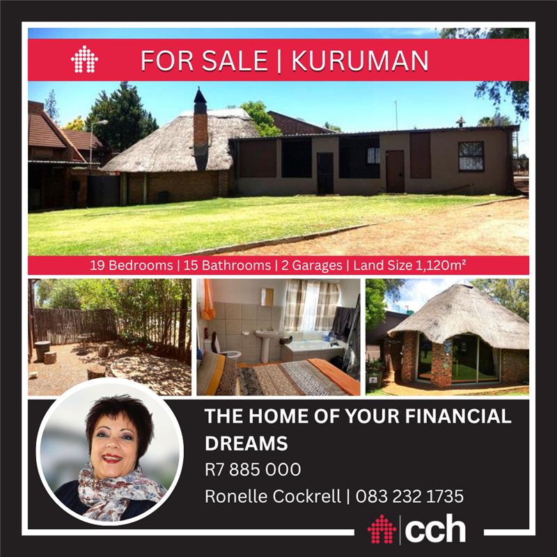 CCHHomes's tweet image. 19 BEDROOM HOUSE FOR SALE IN KURUMAN – Northern Cape - R7 885 000

See the full listing here:➜ cch.co.za/results/reside…

Ref: CCH805

#CCH #northerncape #kuruman #19bedrooms #propertymarketing #kurumanhomes #ronellecockrell #estateagent #investment #realestate #kalahari #spar