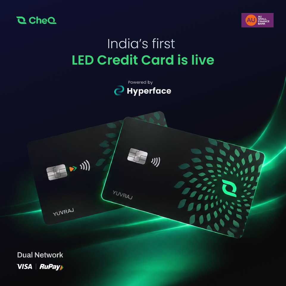 HyperfaceHQ's tweet photo. The glow is here. 💡 

Huge congratulations to our partners @aubankindia  and #CheQ on the launch of 𝗜𝗻𝗱𝗶𝗮’𝘀 𝗳𝗶𝗿𝘀𝘁-𝗲𝘃𝗲𝗿 𝗟𝗘𝗗 𝗰𝗿𝗲𝗱𝗶𝘁 𝗰𝗮𝗿𝗱! 🇮🇳

Incredibly proud to be the 𝘁𝗲𝗰𝗵𝗻𝗼𝗹𝗼𝗴𝘆 𝗽𝗮𝗿𝘁𝗻𝗲𝗿 powering this landmark launch. 🚀 https://t.co/evNxDQNTzH