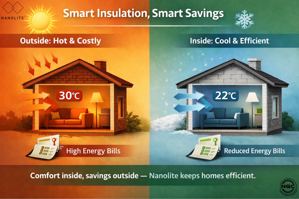 Nanolitegroup's tweet photo. Comfort inside, savings outside — Nanolite keeps homes efficient.

#Nanolite #SmartInsulation #SmartSavings #EcoEngineering #EnergyEfficiency https://t.co/bUxqtS8G3j