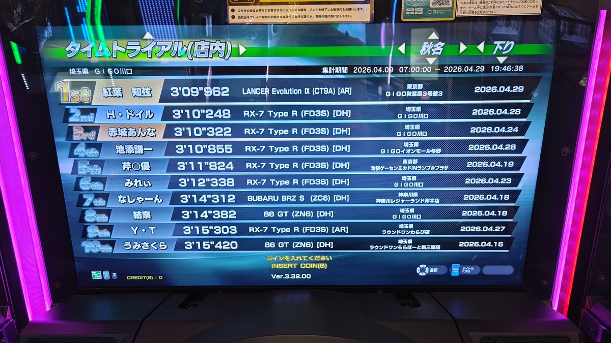 (๑╹ω╹)実家のようなゲーセンに名前残して帰る〜
