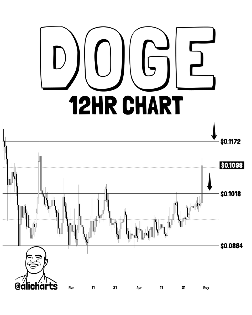 alicharts's tweet photo. Dogecoin $DOGE broke above $0.1018, as expected, and is now heading toward the $0.1172 target at the channel top. https://t.co/0jPFMJfnaP
