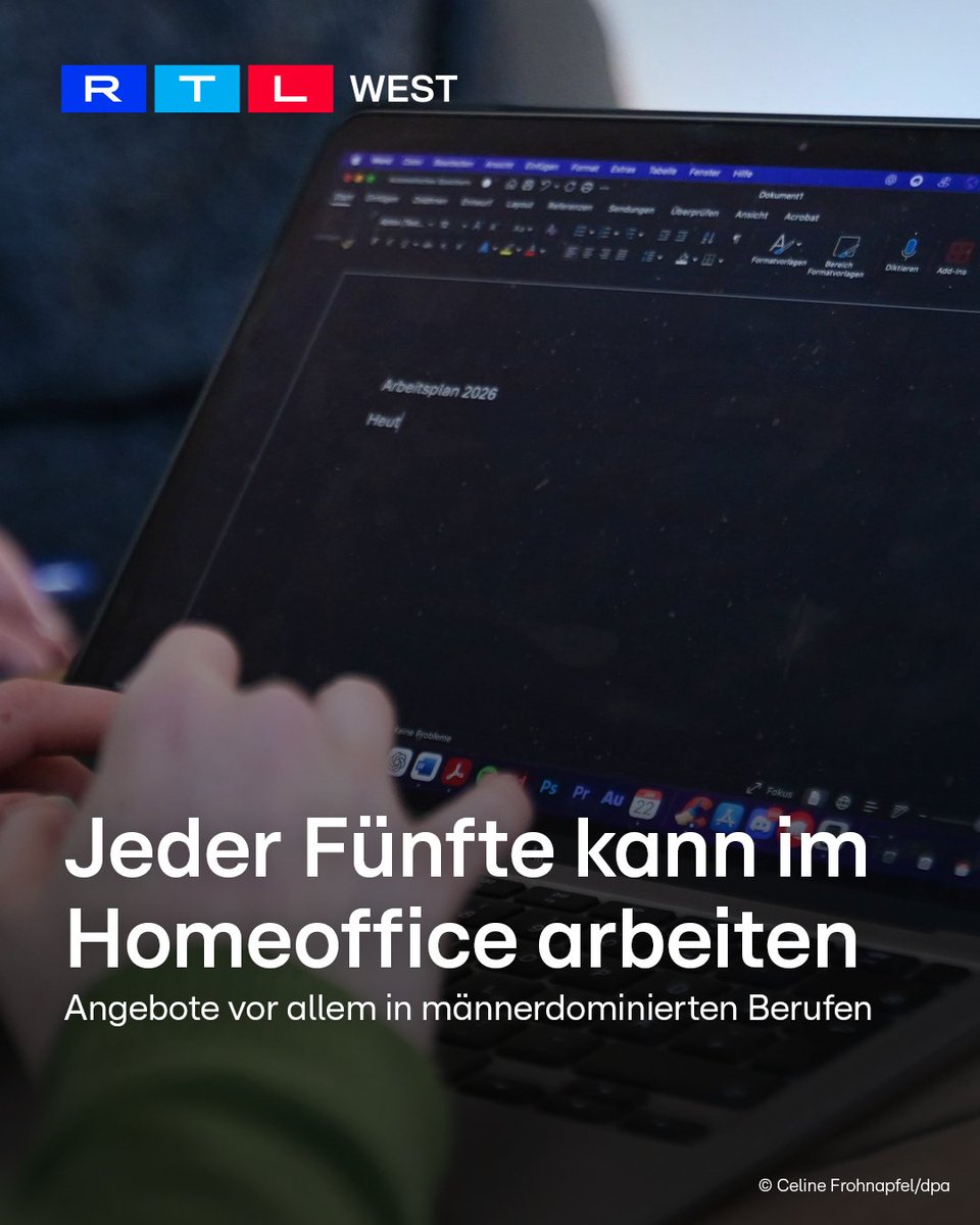 RTLWEST's tweet image. #Homeoffice-Möglichkeiten bleiben in #Deutschland auf hohem Niveau. Rund jede fünfte Stelle bietet weiterhin an, von zu Hause zu arbeiten. Das zeigt eine große Analyse der #BertelsmannStiftung mit Sitz in #Gütersloh. Der Anteil der Homeoffice-Angebote liegt bei etwa 20 Prozent.