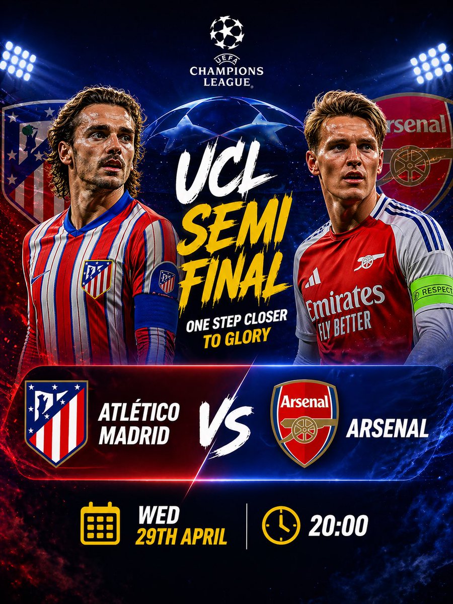 thePick10game's tweet image. UCL Semi Final vibes 🔥⚽
Atlético Madrid 🆚 Arsenal

Who takes the first leg? 
Drop your prediction below 

 #prediction #ucl #uclsemifinal #arsenal