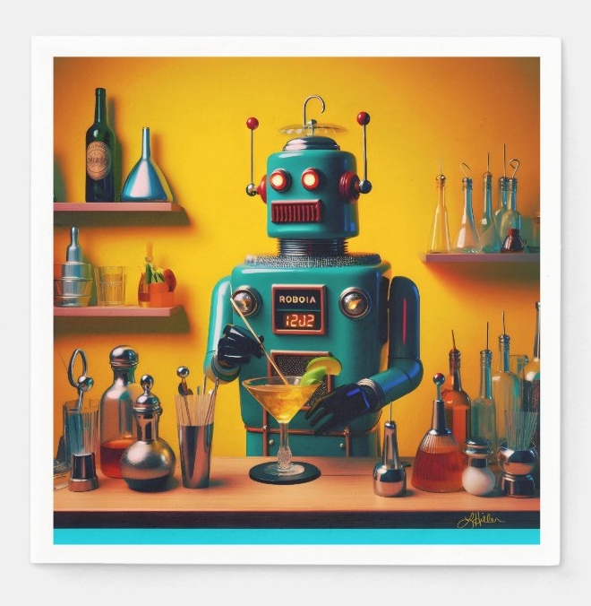 LeeHillerDesign's tweet image. ✨ROBIA🤖🍸🤖12J2✨
Mid Century Atomic Futuristic Robot ROBIA Model 12J2 Mixologist #napkins
Item: zazzle.com/retro_futurist…

#atomicfuturistic #retrofuturistic #Retro #60s #robot #mixologist #martini #cocktailparty #barware

#midcentury Napkin Collection: zazzle.com/collections/mi…