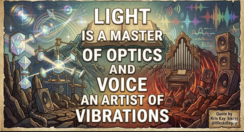 lifeskillsguy's tweet image. And what a dance of creation they weave 
#vision #voice #light #vibration #originalquote 

Light is a master of optics and voice an artist of vibration