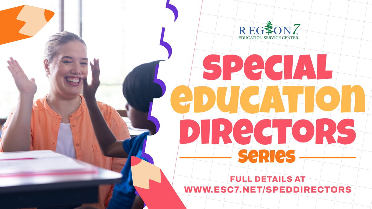 Region7ESC's tweet image. SPED Directors, join us May 7 for a day of legislative updates, program insights, and collaboration with peers across the region.
Attend in person or via Zoom.

Learn more and register: esc7.net/apps/pages/spe…

#Region7ESC #SpecialEducation #SPEDLeaders