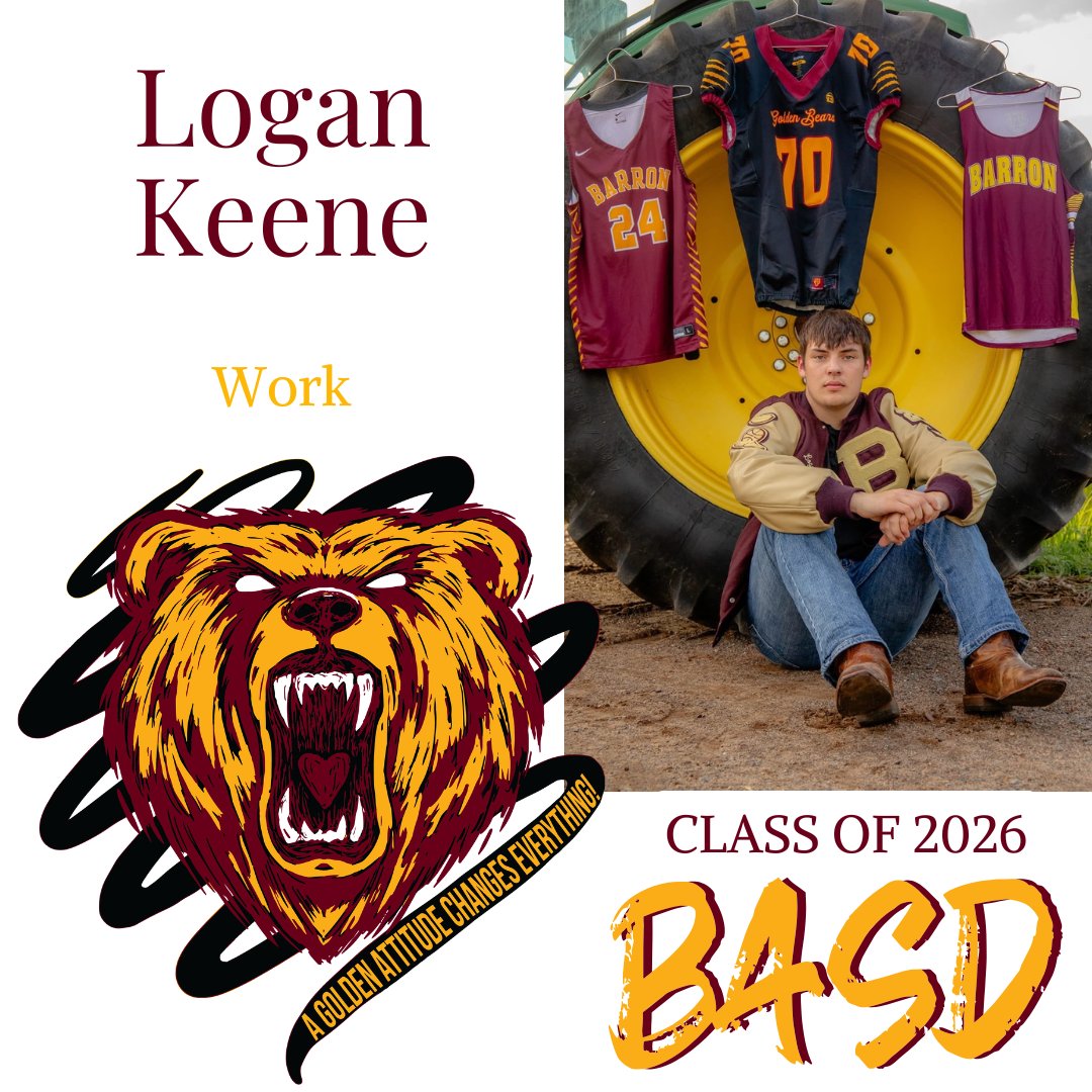 BarronAreaSD's tweet photo. We’re celebrating our incredible Barron seniors as they get ready to graduate! 🎓️

Let’s show these students how proud we are:

❤️ Logan Keene
💛 Shawn Holten

#WeBackTheBears #ClassOf2026 https://t.co/69DVoNzZM8