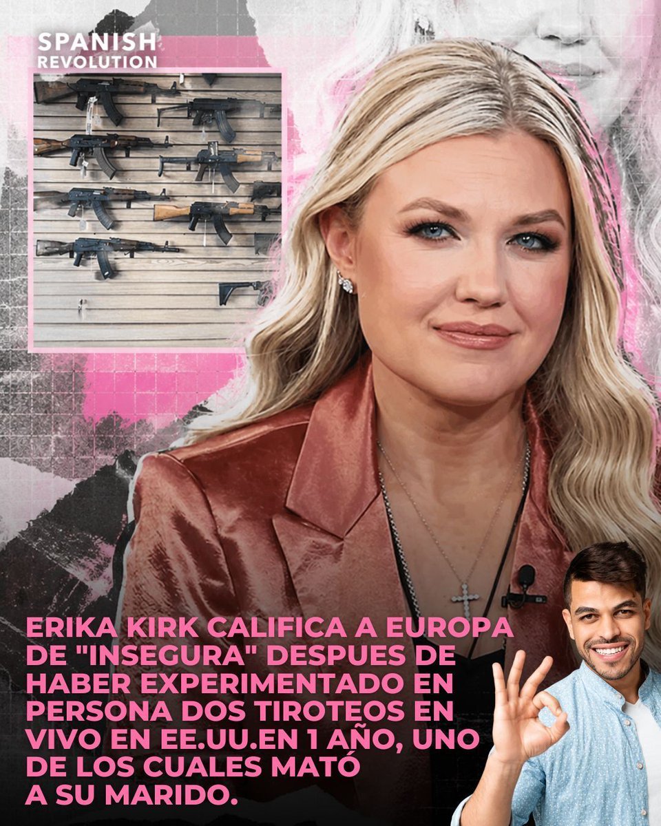 “Europa es insegura”, dice.
Tras vivir dos tiroteos en un año en EE.UU.

Uno de ellos mató a su marido. 

💥 El país con más armas que personas dando lecciones de seguridad.