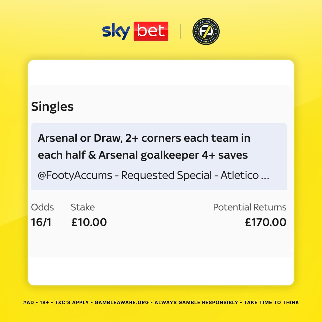 FootyAccums's tweet photo. OUR BOOST FOR ATLETI v ARSENAL REVEALED! 🙌

We fancy Arsenal to get a result in Madrid 🏴󠁧󠁢󠁥󠁮󠁧󠁿

Add to your bet slip here 👉 https://t.co/zKprtwNC5c

Ad 18+ https://t.co/bJsTBw34Uu https://t.co/GEPOPfNAqX