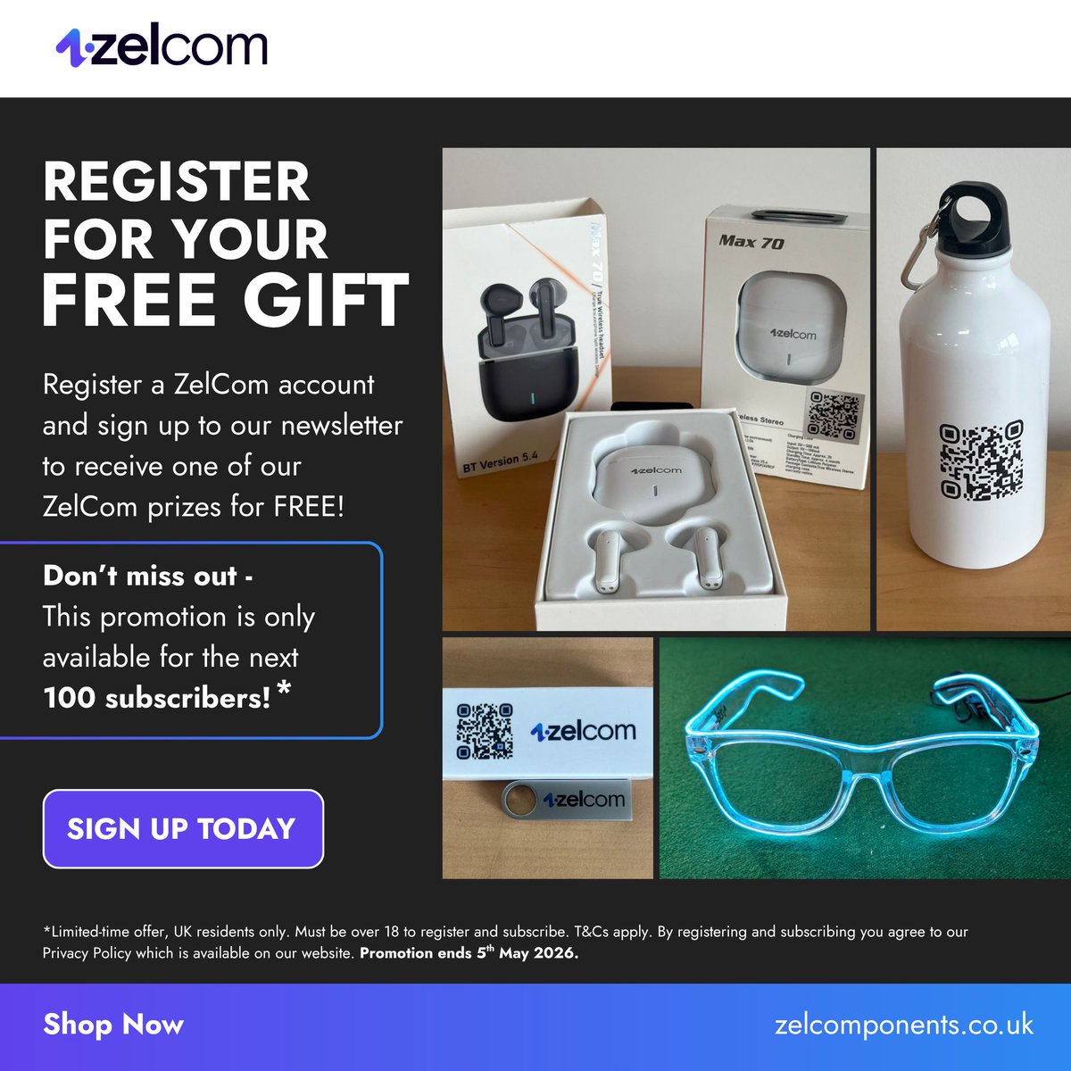 Zel_Components's tweet image. Register and sign up to our newsletter today and receive a FREE #ZelCom gift to celebrate the May Day weekend☀️

This offer is limited to the first 100 subscribers, so don't miss out: zelcomponents.co.uk/user/register/…

ℹ️UK residents only. T&amp;amp;Cs apply. Ends 5th May 2026.
#giveaway #prize