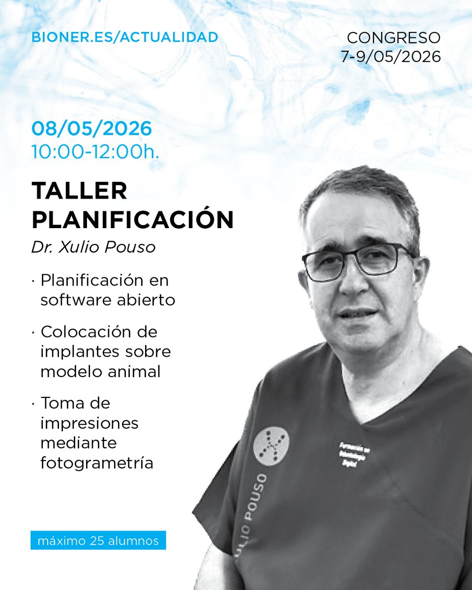 BionerSocial's tweet photo. #Bioner estará presente en el #CongresoSEGER 2026 del 7 al 9 de mayo en Santiago de Compostela, una cita clave en gerodontología e #implantología.

El 8 de mayo tendrá lugar un taller de planificación impartido por el Dr. Xulio Pouso, centrado en la toma de decisiones clínicas. https://t.co/bG4tZLhZlv