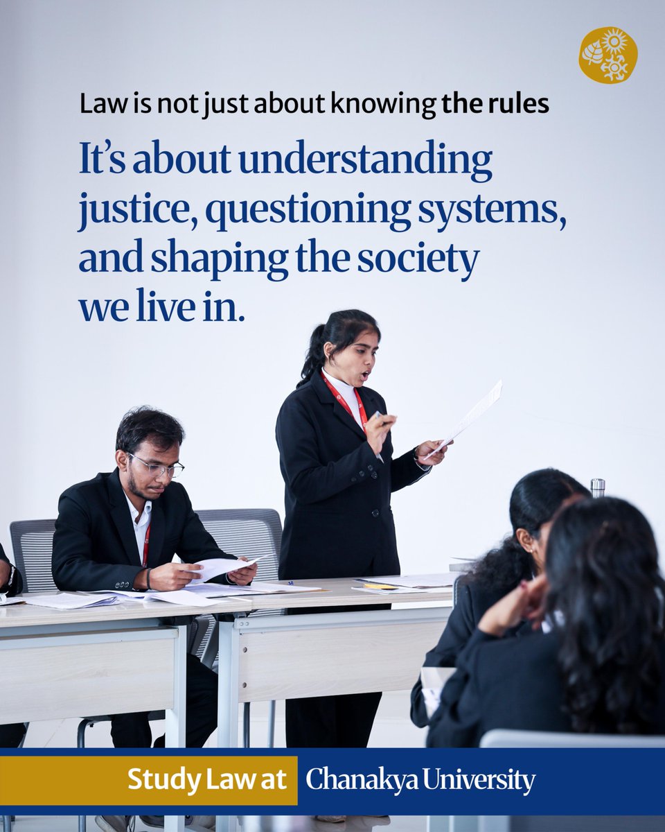ChanakyaUni's tweet image. Law isn’t about memorising rules. It’s about questioning systems, understanding justice, and shaping society.

If you’re ready to think, argue, and lead, start here.
Admissions Open for Law.
📞 +91 8550 8550 92
✉️ admission@chanakyauniversity.edu.in

#Law #AdmissionsOpen
