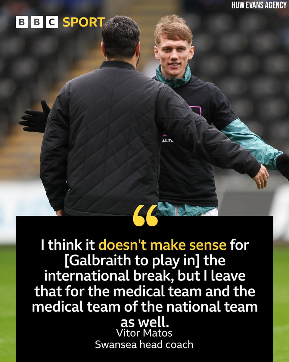 BBCSportWales's tweet image. Vitor Matos hopes Ethan Galbraith will be rested by Northern Ireland this summer after a calf injury brought a premature end to his season 🤕

#BBCFootball #Swans