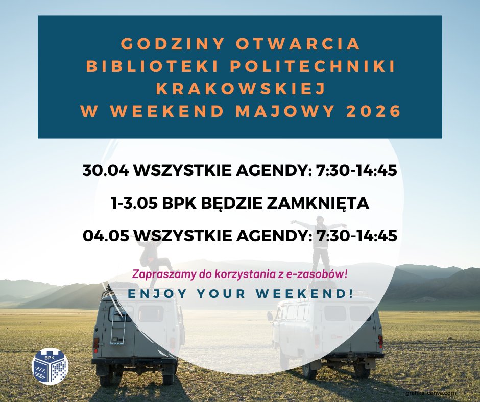 Biblioteka_PK's tweet image. 📚🌷Majówka z książką @Biblioteka_PK? Zamów #online i odbierz w Wypożyczalni lub wybranym książkomacie! Poniżej zmienione godziny pracy Biblioteki👇#ksiazki #PolitechnikaKrakowska #library #books #Reading #highered #majowka🌿