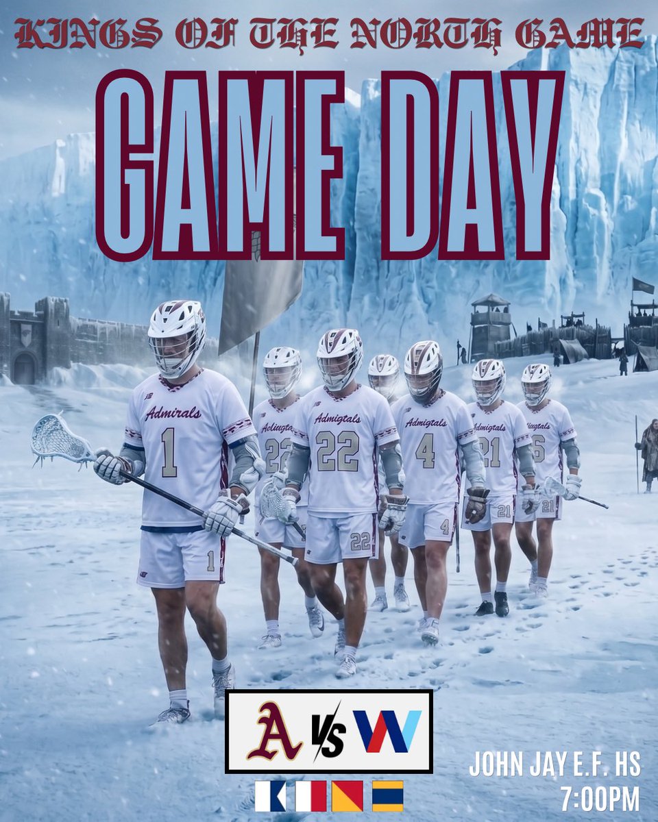 AdmiralsMLax's tweet photo. Game day! The boys are on the road for a local rivalry matchup and first ever Kings of the North game under the lights 

📆: 4/29
🆚: Wappingers
⏰ : 7:00pm
📍: John Jay East Fishkill HS https://t.co/TOVXdEnWWa