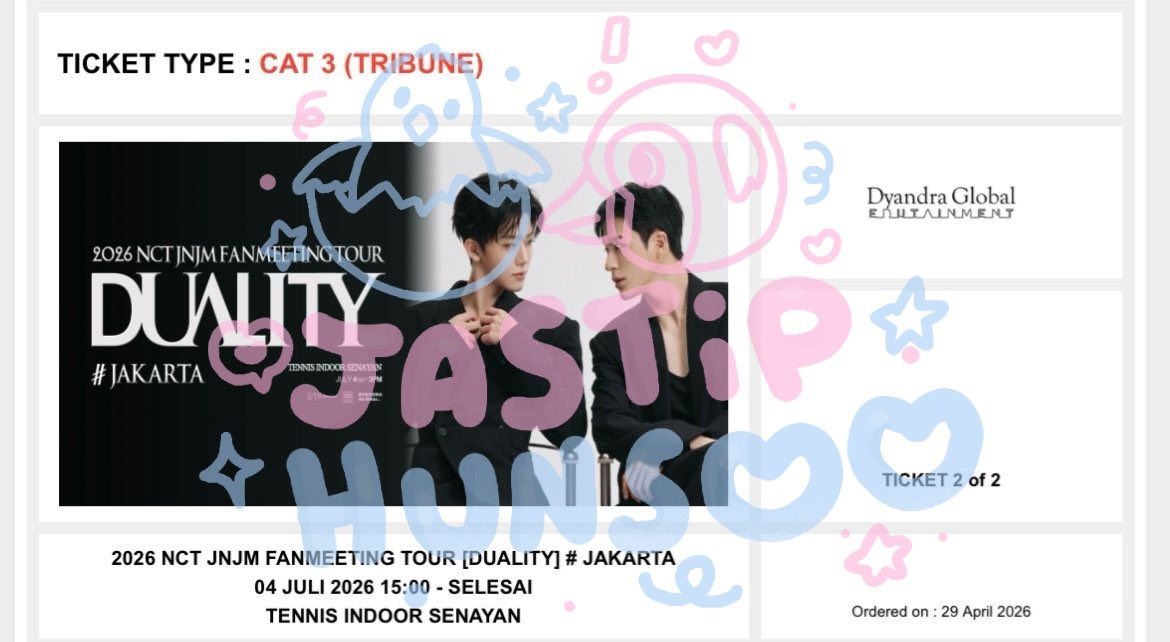 ° JASTIP TIKET FANMEET JNJM DUALITY IN JAKARTA - WEVERSE PRESALE °

1 TIX CAT 2
2 TIX CAT 3

❌ NOT FOR SALE ❌

#testibyhunsoo 🌷