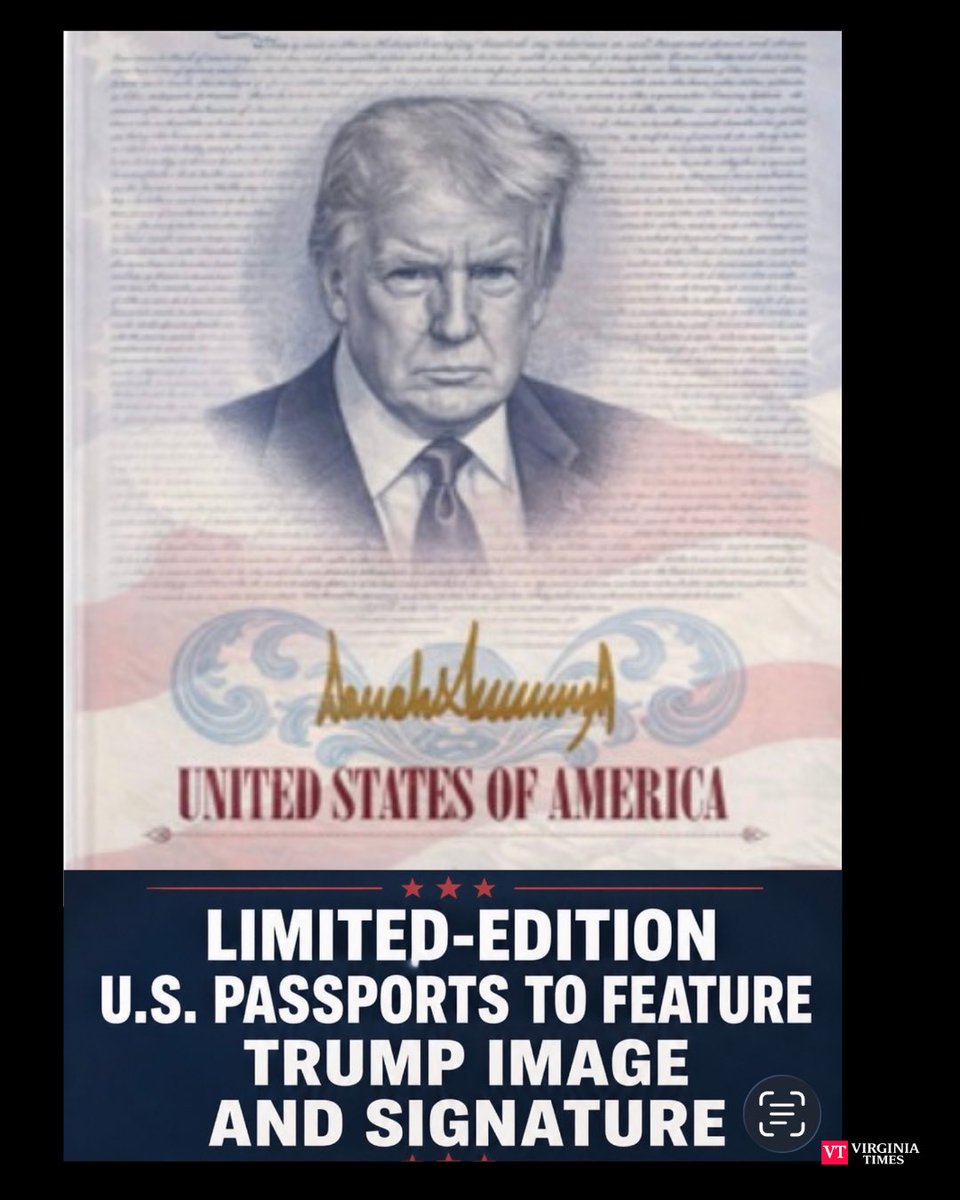 newsbreaknow's tweet image. State Department plans limited-edition U.S. passports for America’s 250th anniversary, featuring President Trump’s image and signature, according to the report.

#virginiatimesnow #NewsUpdate #TrendingNow #TrumpPassport #America250

👉 virginiatimesnow.com/state-departme…
