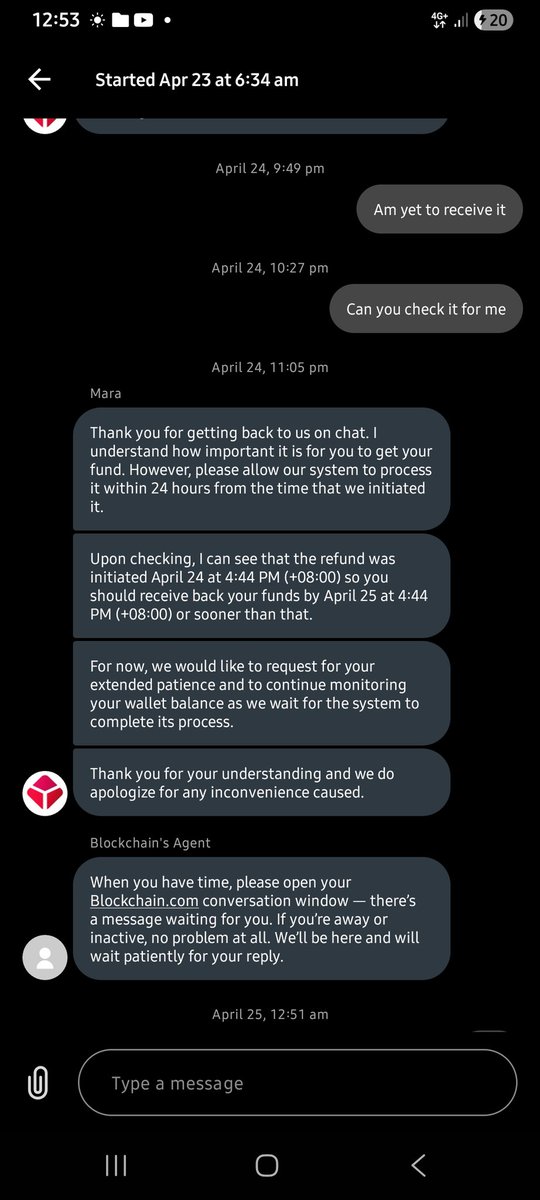 codeddami41's tweet photo. @blockchain Pay me my refund for 7 day's you guys took away my money in my wallet and claiming to refund me back  till now I haven't received anything https://t.co/u6Yp7KdLjq