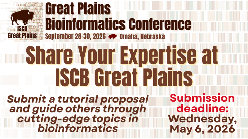 iscb's tweet image. ⏳Tutorial proposals for #GreatPlains2026 are due in 1 week! 

Submit a proposal to share training in emerging and established #bioinformatics topics with conference attendees!

📅Deadline: May 6, 2026

📥Submit: iscb.org/greatplains202…