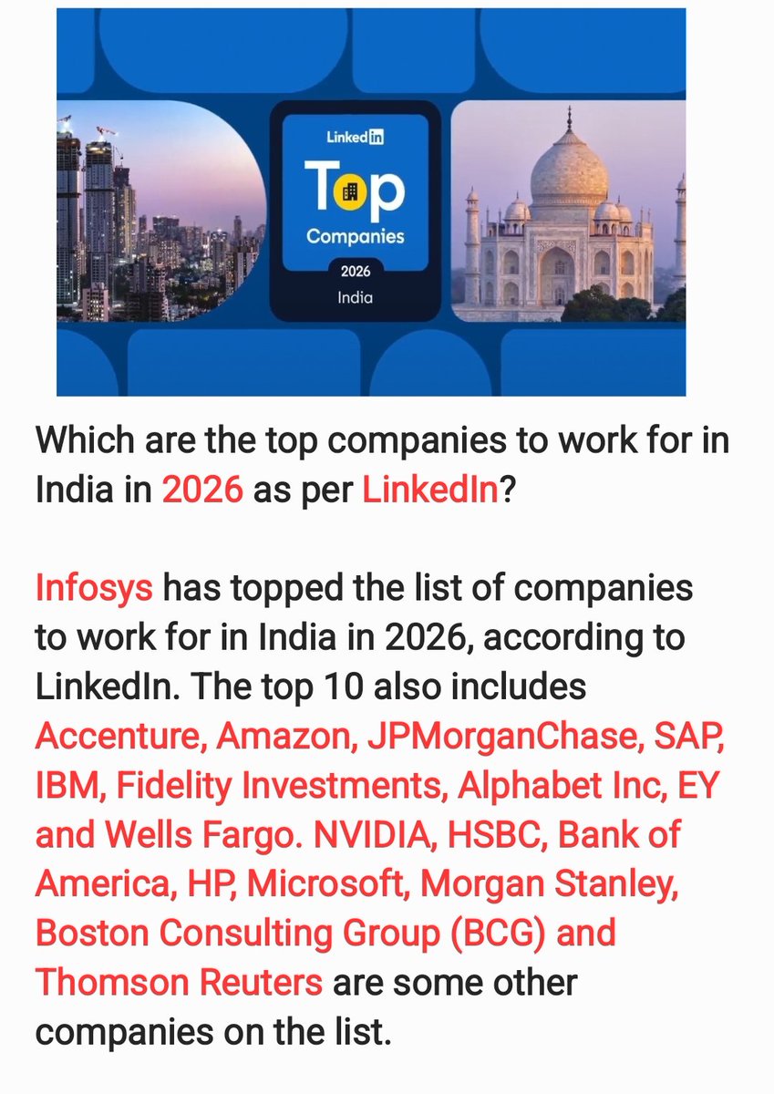 News_24Updates's tweet image. Top companies to work in India.

#corporate #mnc #job #linkedin